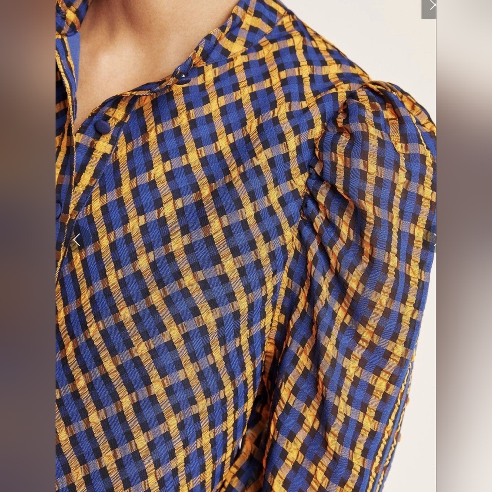 Anthropologie Eva Franco Textured Plaid Blouse Size 6 - Picture 5 of 12